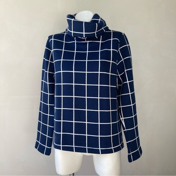 Checkered Mock Neck Grid Pattern Sweater - Picture 1 of 6